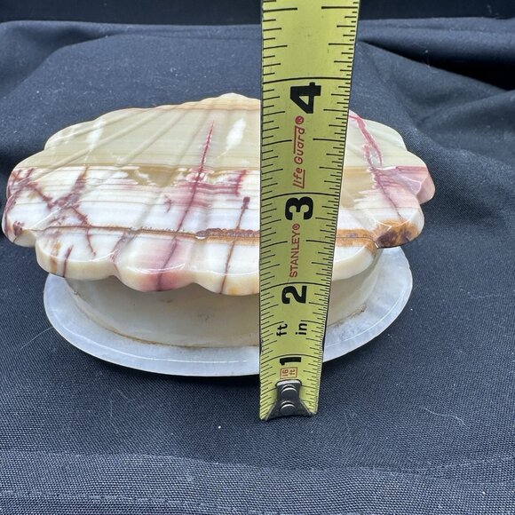 Vintage Onyx Stone Trinket Box Hand Carved Shell Lid Natural Stone Decor - Picture 16 of 16